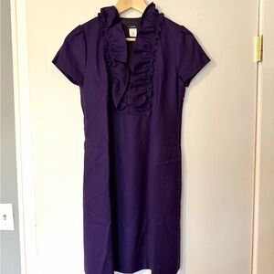 J Crew Purple Wool Madeline Ruffle Collar Dress